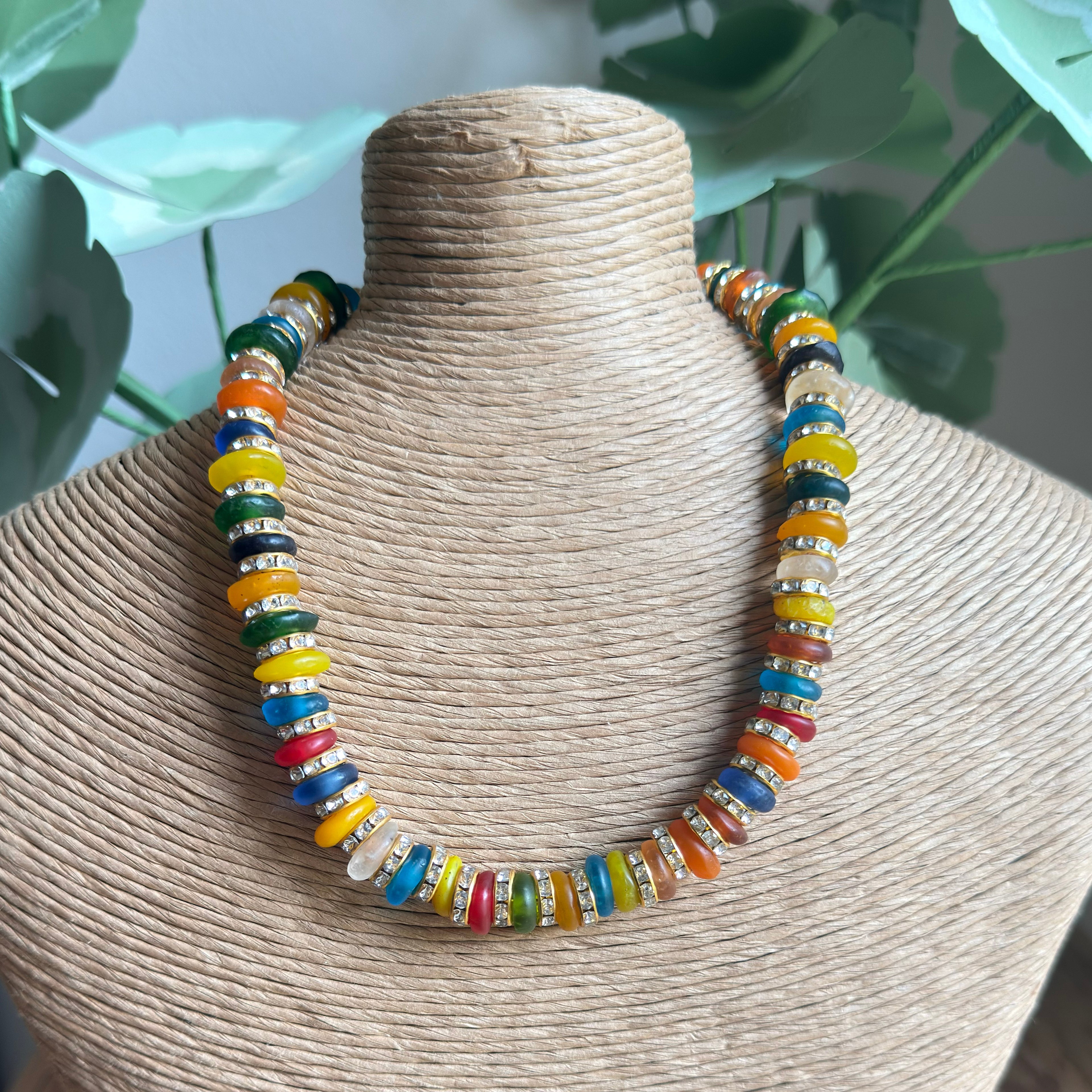 Bright Glass Bead & Crystal Necklace