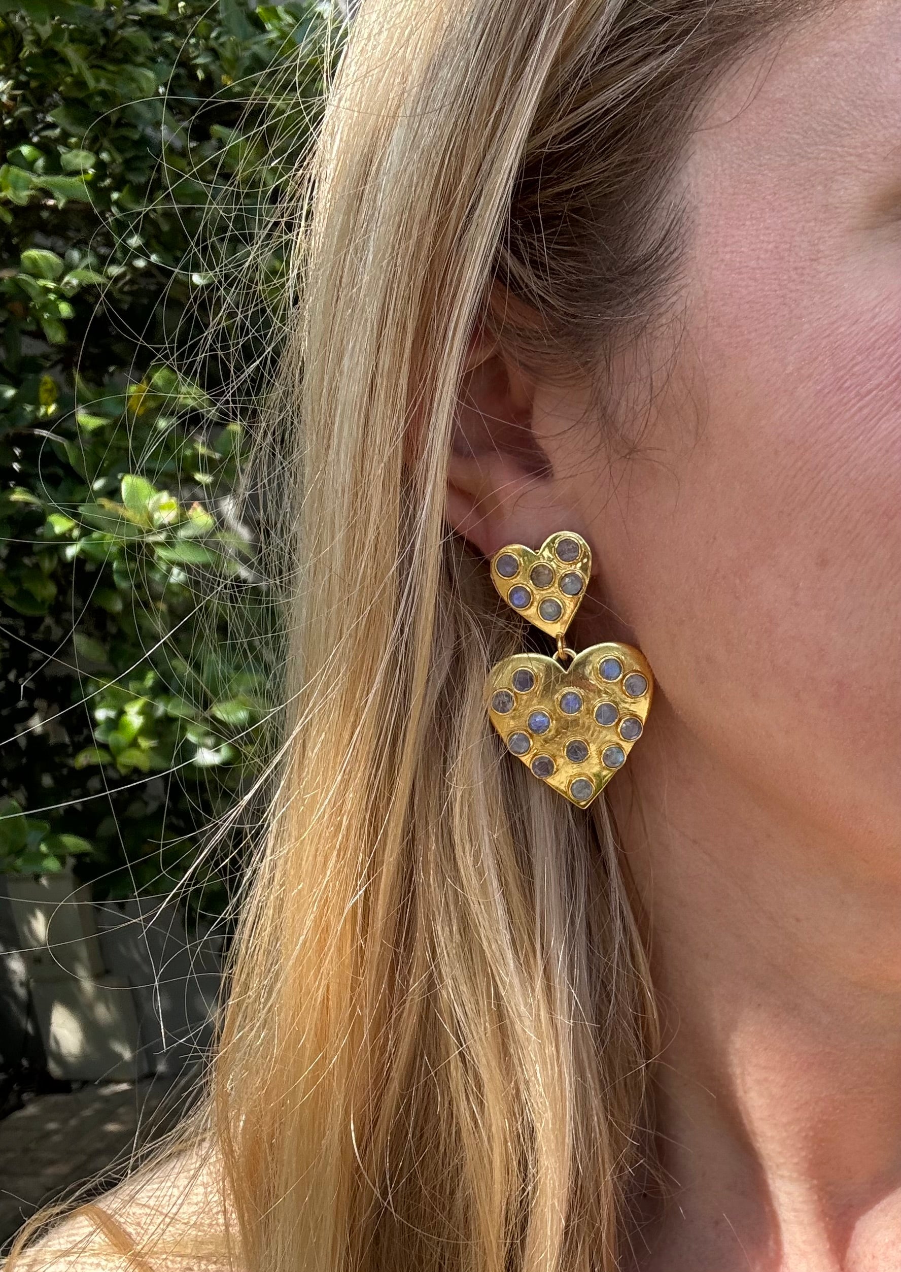 Rainbow Moonstone Heart Earrings