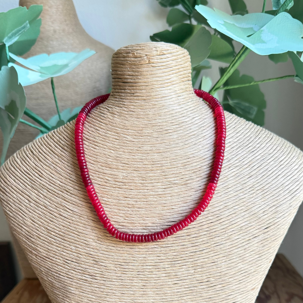 Red Flat Bead Necklace