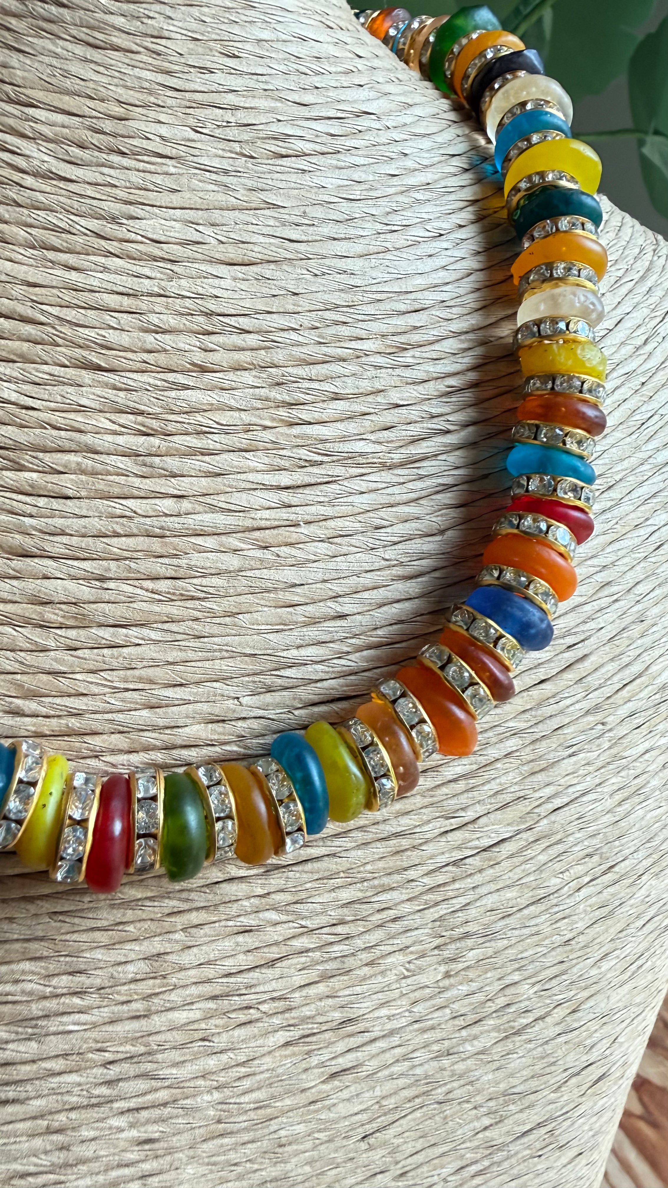 Bright Glass Bead & Crystal Necklace