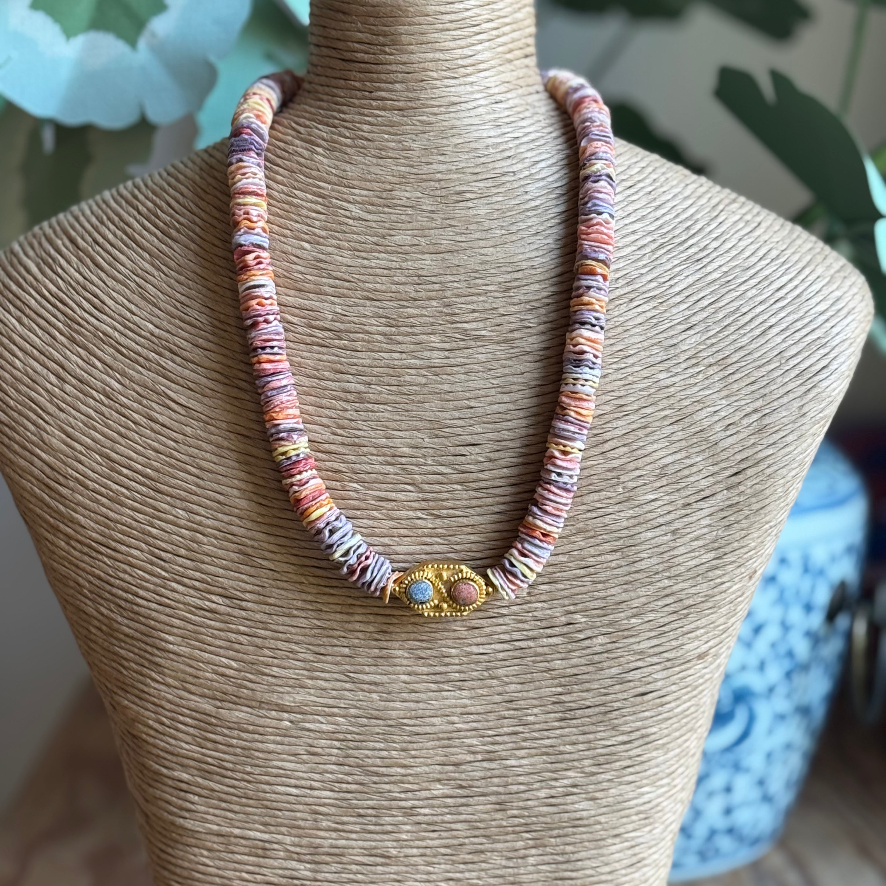 Shell Beaded Necklace with Charm