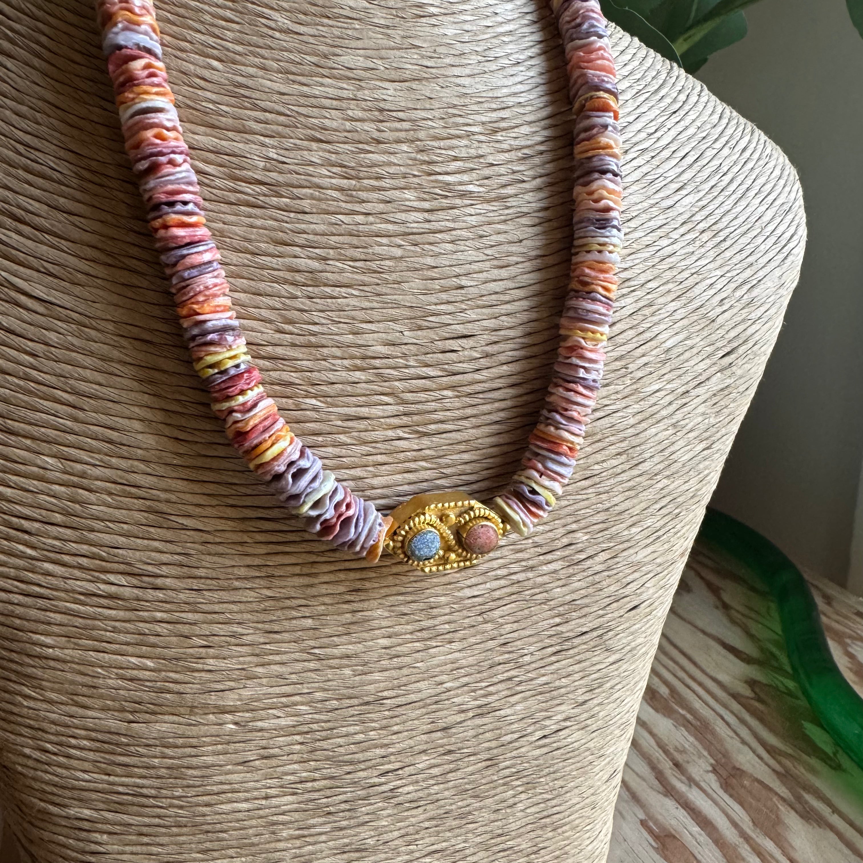 Shell Beaded Necklace with Charm