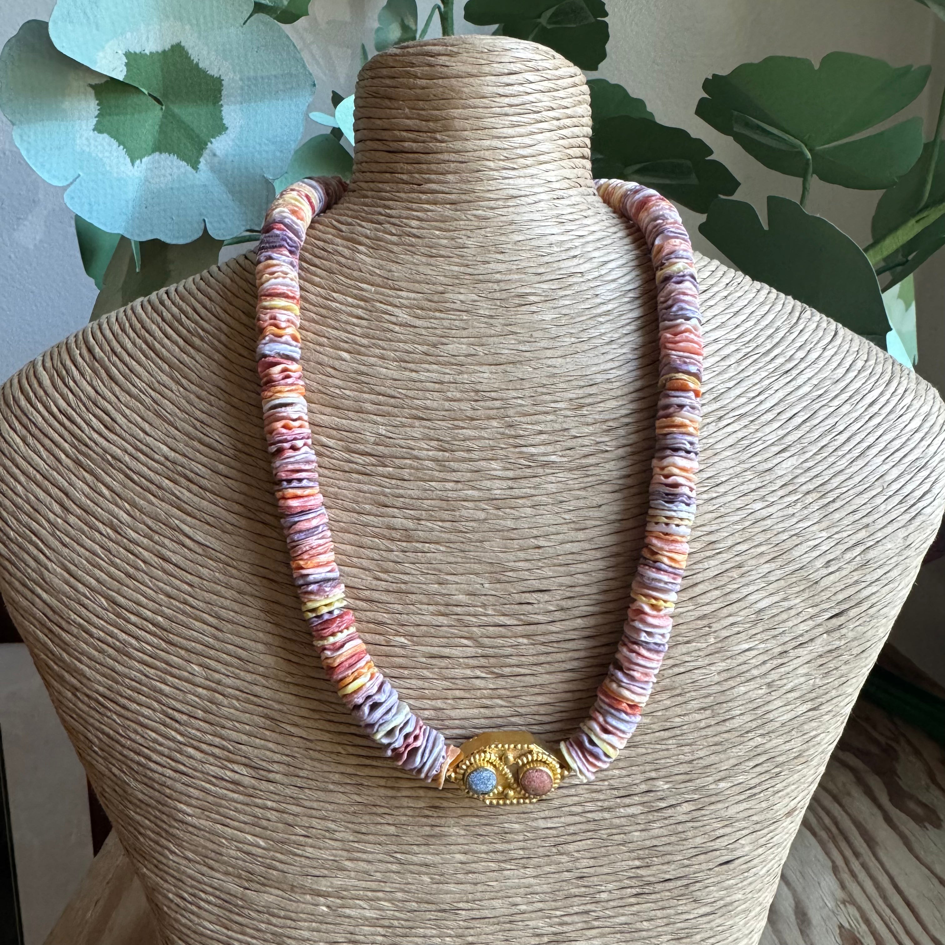 Shell Beaded Necklace with Charm