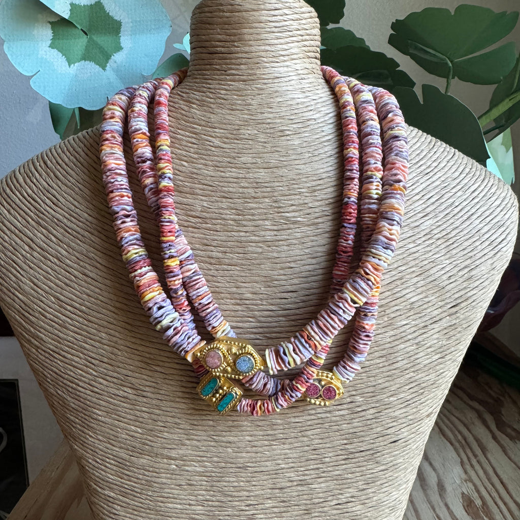Shell Beaded Necklace with Charm