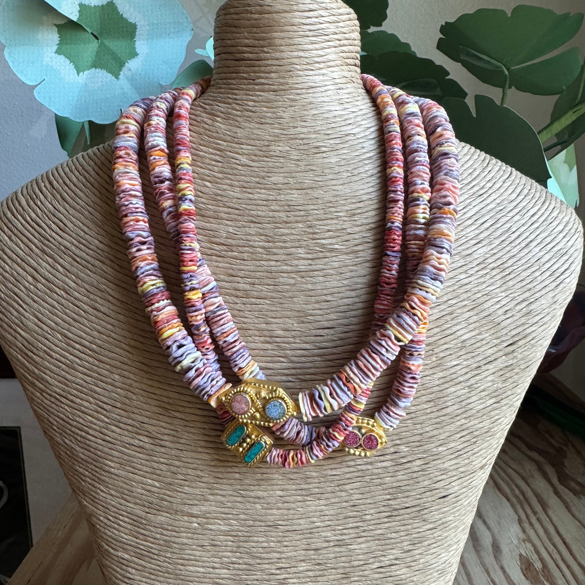 Shell Beaded Necklace with Charm