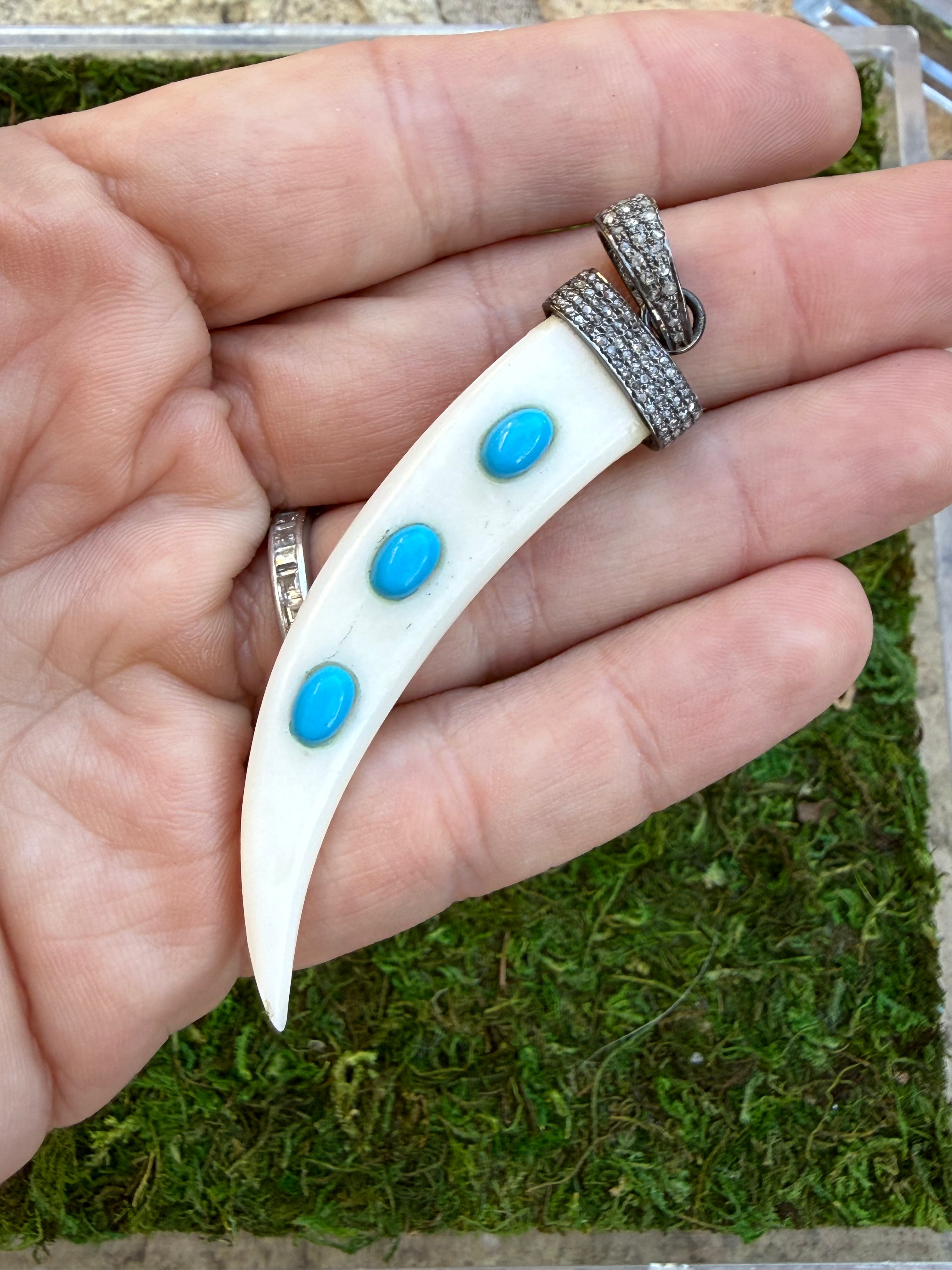 Turquoise Inlaid Bone Pendant