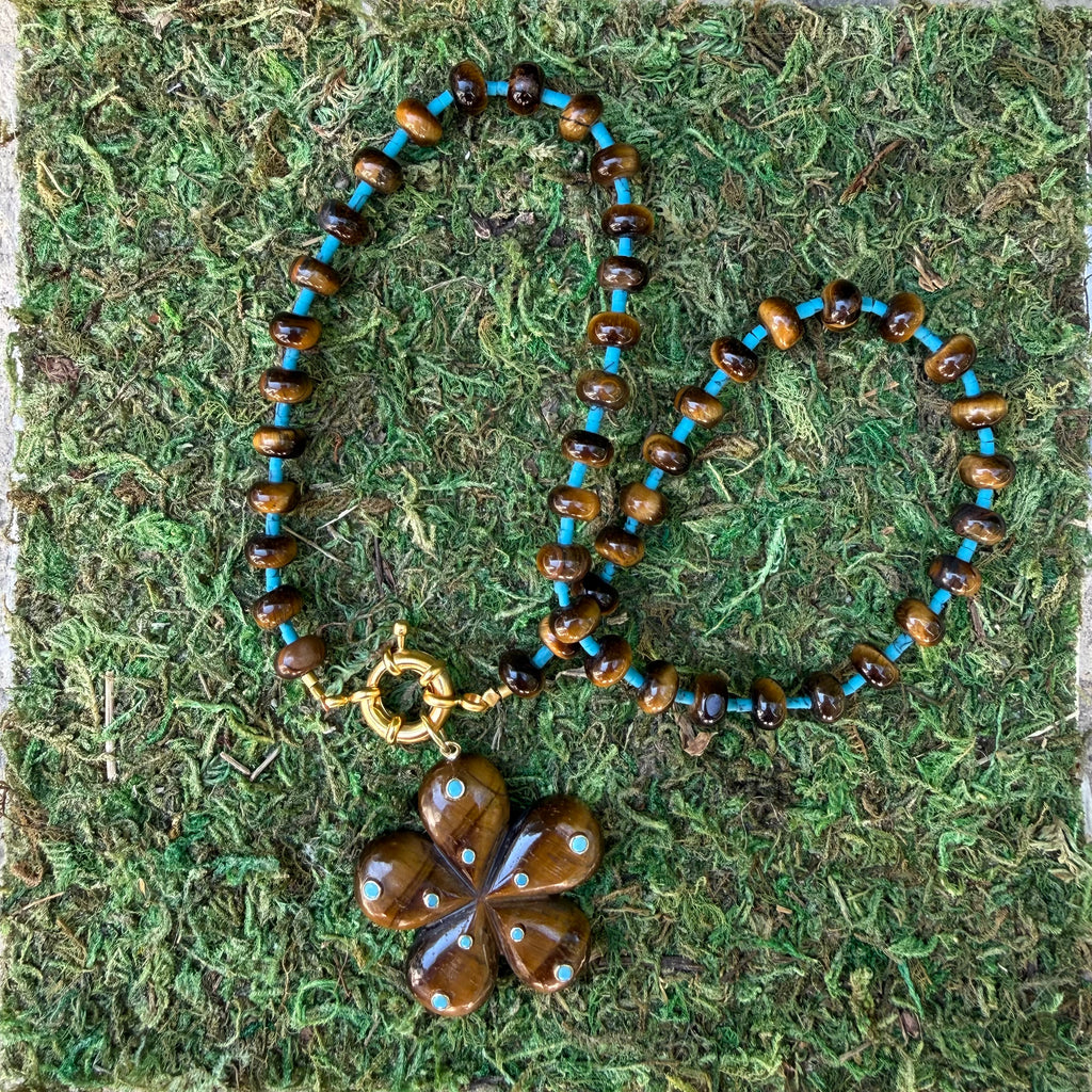Turquoise & Tiger's Eye Spacer Beaded Necklace