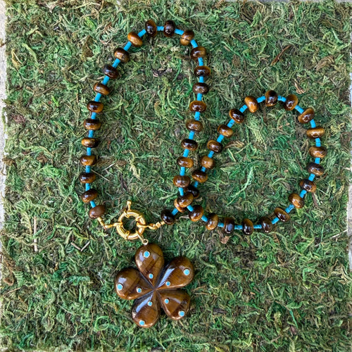 Turquoise & Tiger's Eye Spacer Beaded Necklace