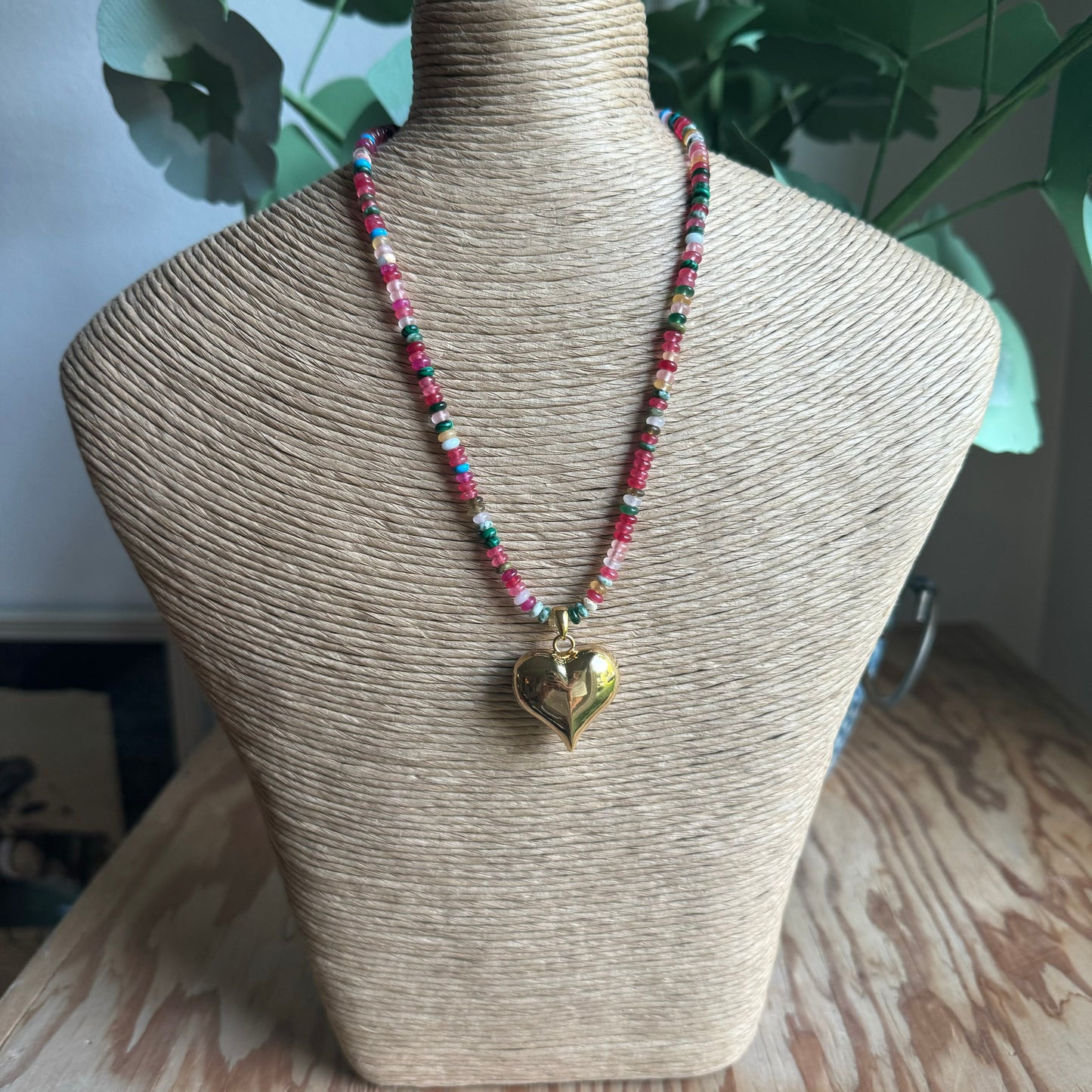 Beaded Puffy Heart Necklace