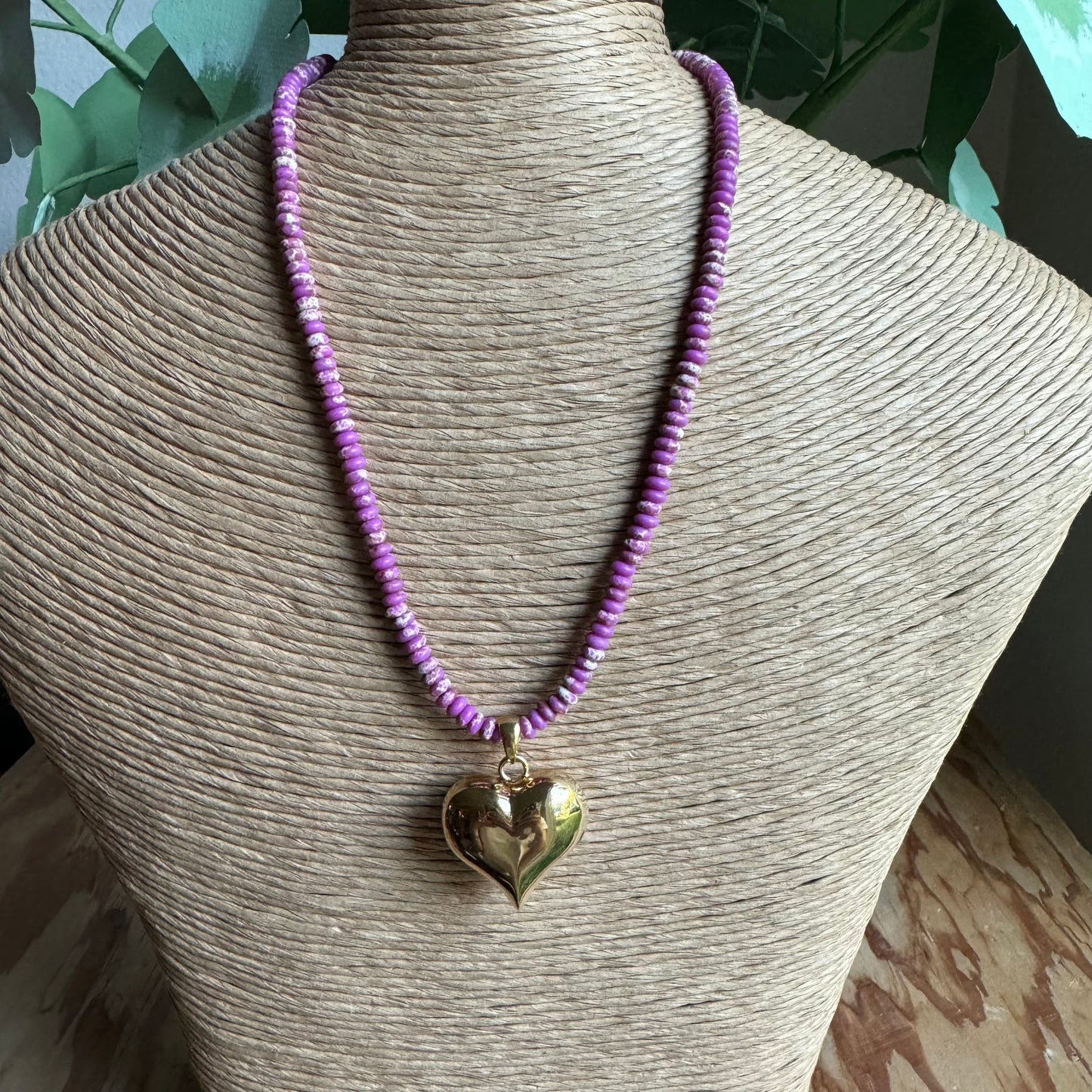 Beaded Puffy Heart Necklace