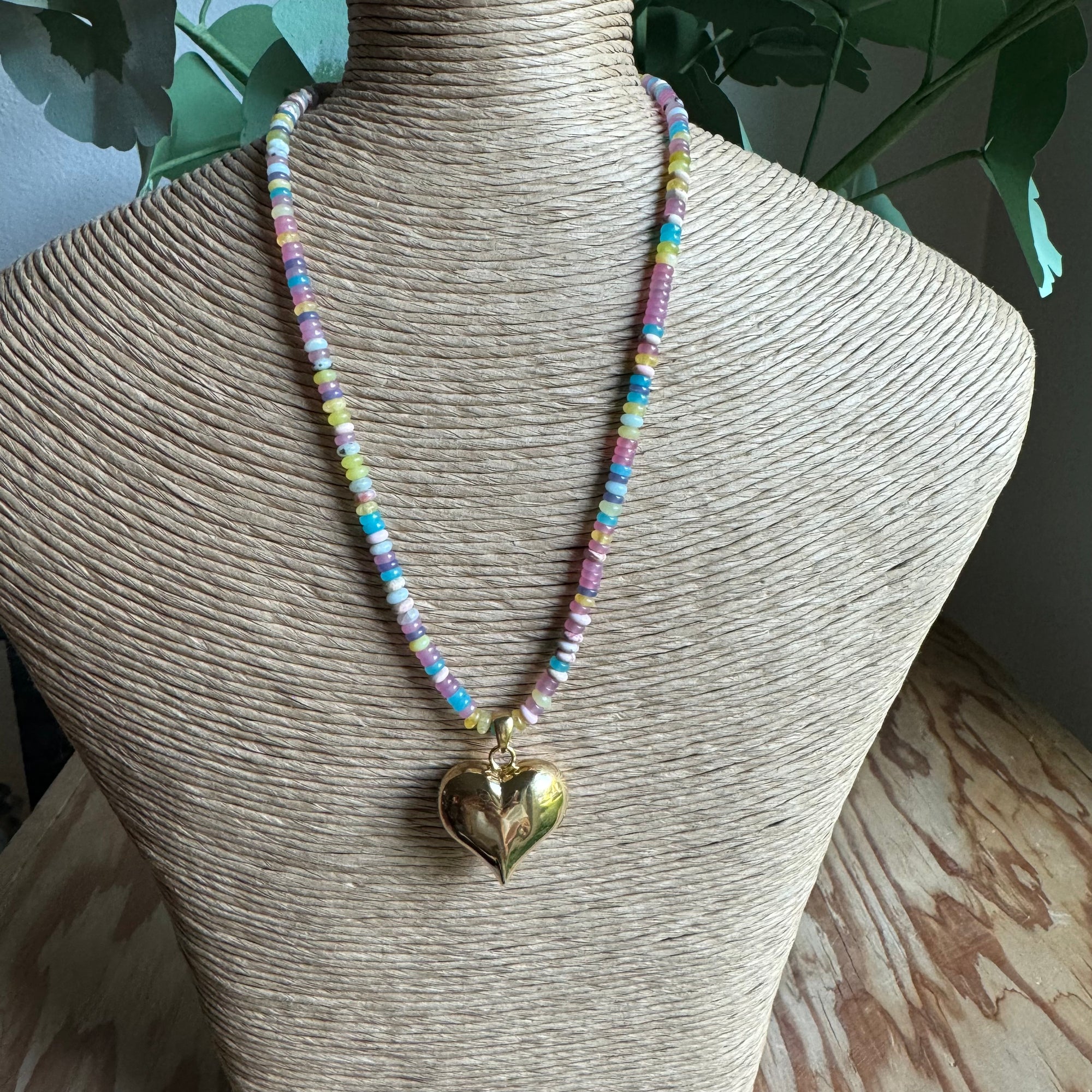 Beaded Puffy Heart Necklace