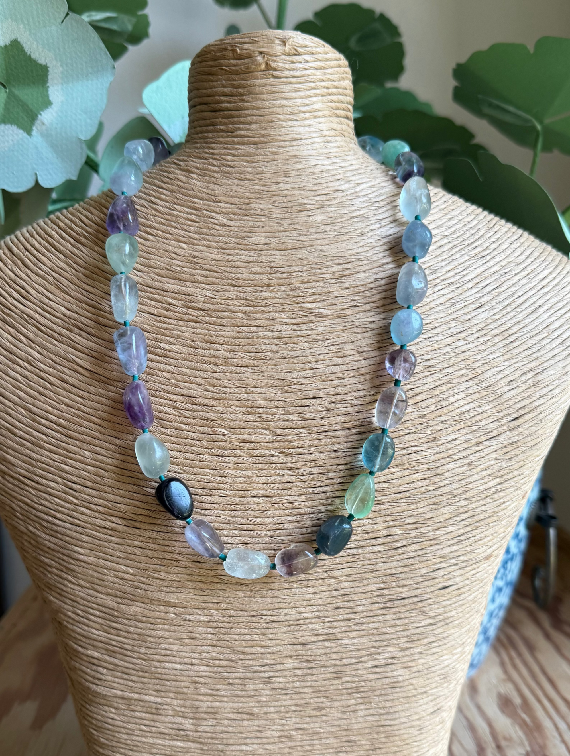 Purple & Green Nugget Beaded Necklace