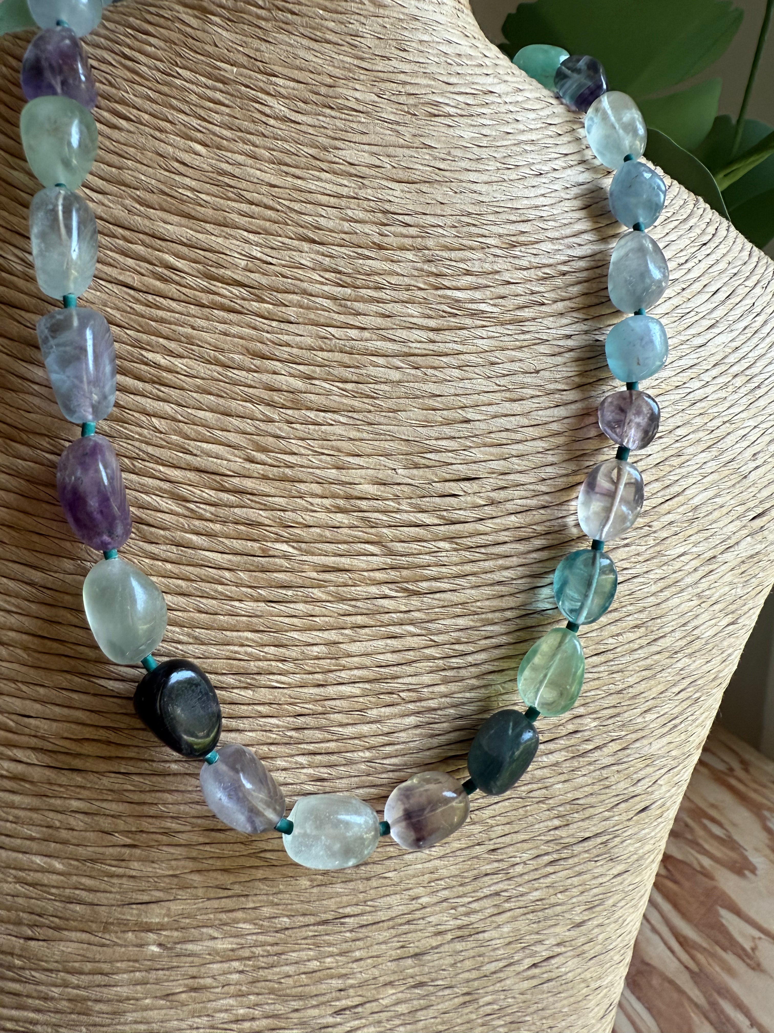 Purple & Green Nugget Beaded Necklace