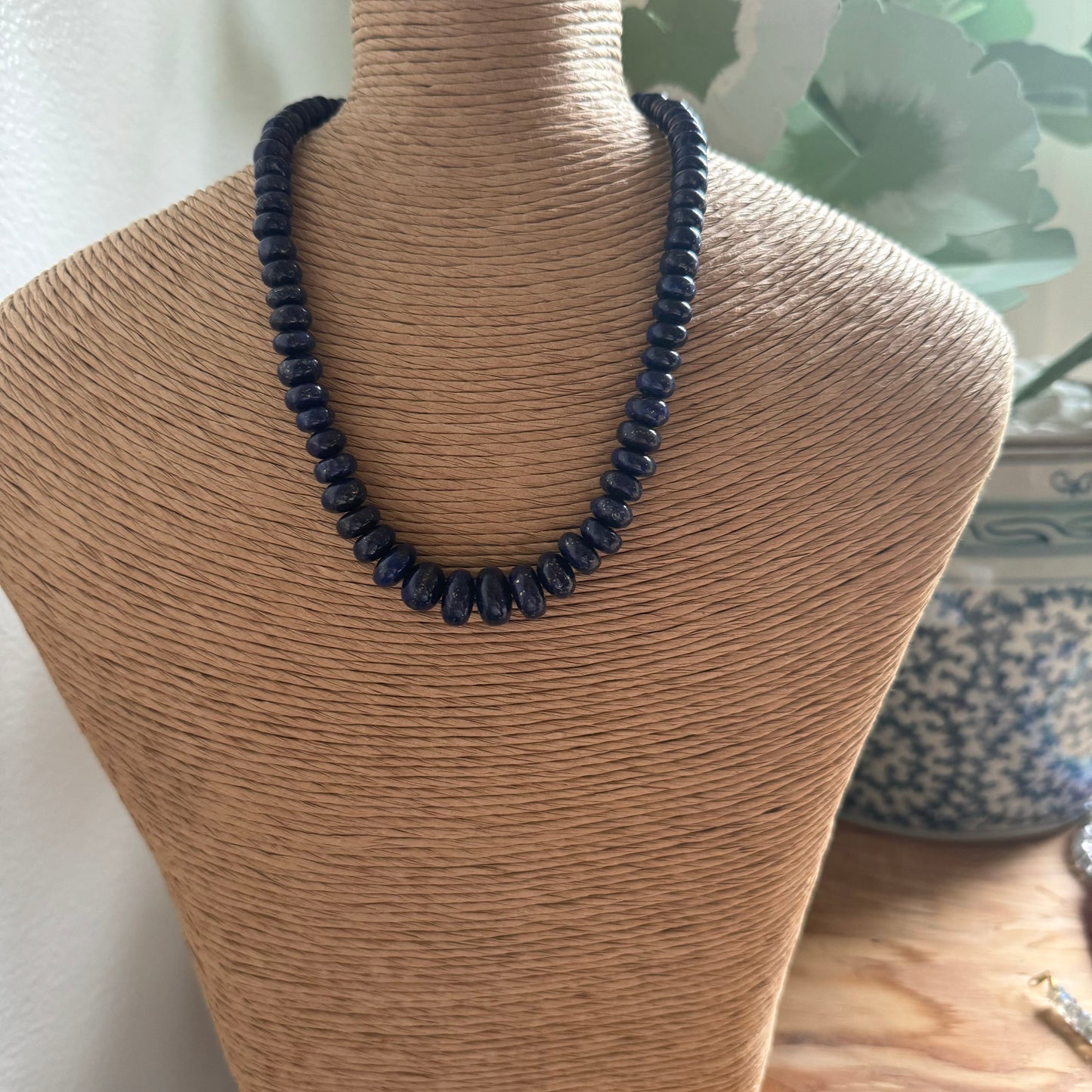 Graduated Lapis Beaded Necklace